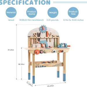 Robotime Kids Tool Bench Set  Large Wooden Work Bench Construction Toys 41 Pieces Kid Toys Tool Set  for Boys Girls Age 3+