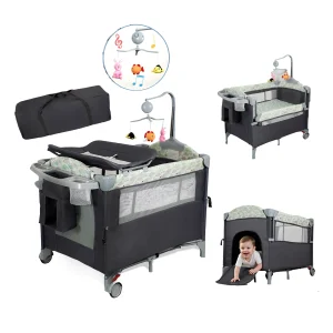 Pack n Play Portable Playard with Bassinet Baby Travel Crib with Changing Table Newborn to Toddler Folding Nursery Bed Playpen