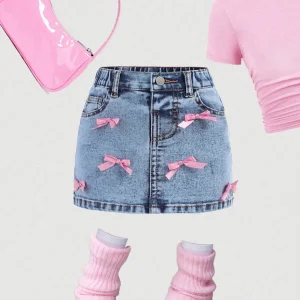 Girls Bow Denim Skirt /Leg Warmers