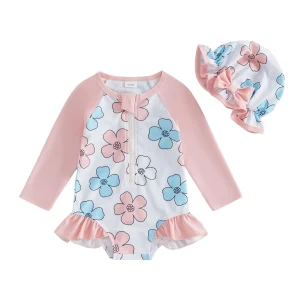 Toddler Girl Floral Swimsuit w/Sun Hat