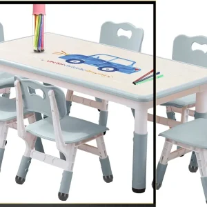 BestsellerBestsellerKids Table and Chairs Set, Height Adjustable Desk With 6 Seats for Ages 3-12,Arts & Crafts Table,Graffiti De