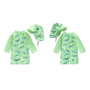 Baby Boys Swimsuit w/ Shark Print/ Matching Swim Cap