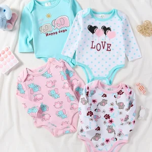 4-pc Baby Girl Long Sleeve Bodysuits,