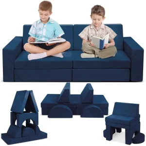 Modular Kids Play Couch, 10PCS Child Sectional Sofa Imaginative Furniture Play Set for Creative Kids, Toddler to Teen Bedroom Fu