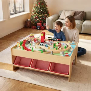 Wooden Toddler Railway Playset/Storage Bin