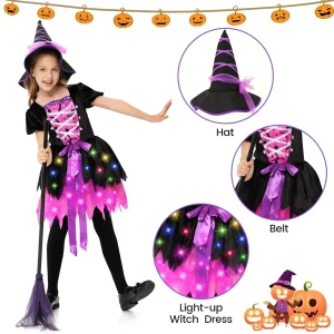 Halloween Girls Light-Up  Witch Costume/Hat